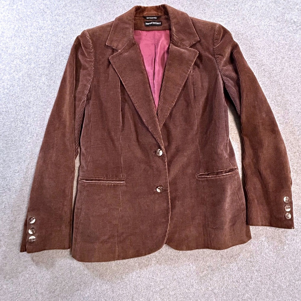 Harve Benard Blazer Womens 8 Brown Corduroy Two Button Magenta Lined‎ Academia